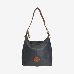 Dooney & Bourke AWL Pebbled Leather Hobo Black British Tan Trim Vintage Handbag